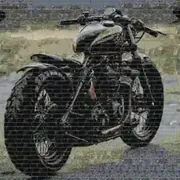 Generated mosaic of a motorcycle, laid out in real tile colours